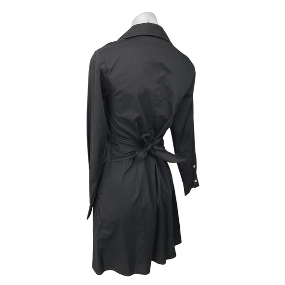 Tahari Black Long Sleeve Button Front Collared Tie A Line Shirt Mini Dress XS - Picture 2 of 4
